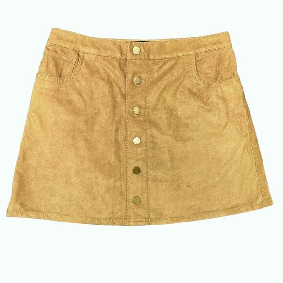 Express Jeans Dresses & Skirts - Express Jeans Tan Faux Suede Button Front Mini Skirt Light Academia